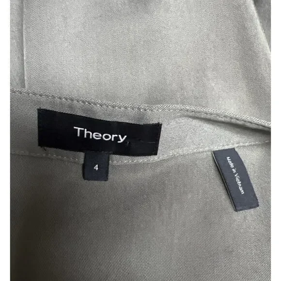 Theory Jullitah R2 Tencel Olive Green Lace Up Shirt Dress 3/4 Sleeves Size 4 - Picture 3 of 4